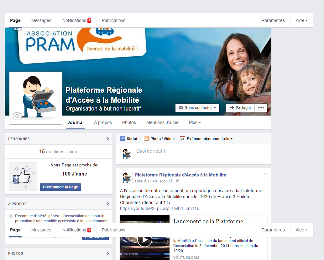 Page d'accueil du compte facebook de la PRAM